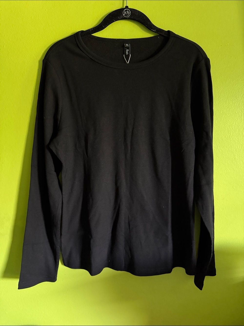 Automet Black Ribbed Stretch Crew Neck Long Sleeve Casual Top Shirt Size XL